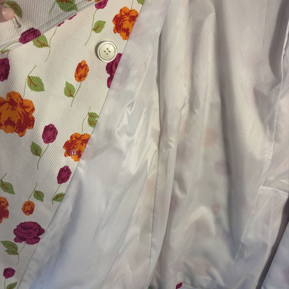 Michael Michael Kors Floral Belted Trench Coat Women’s Large iWhite W/ Red & Ora - Picture 9 of 14
